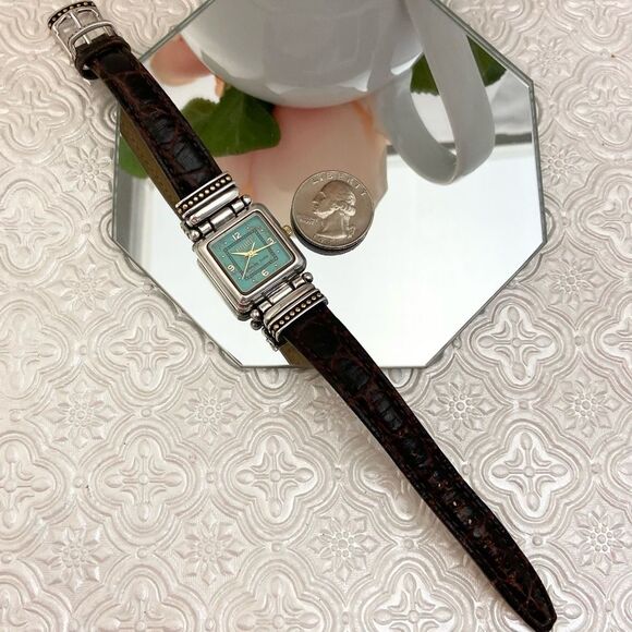 Vintage Ecclissi Sterling Silver Watch with Turquoise Dial and Gold-tone Accents - Picture 9 of 16